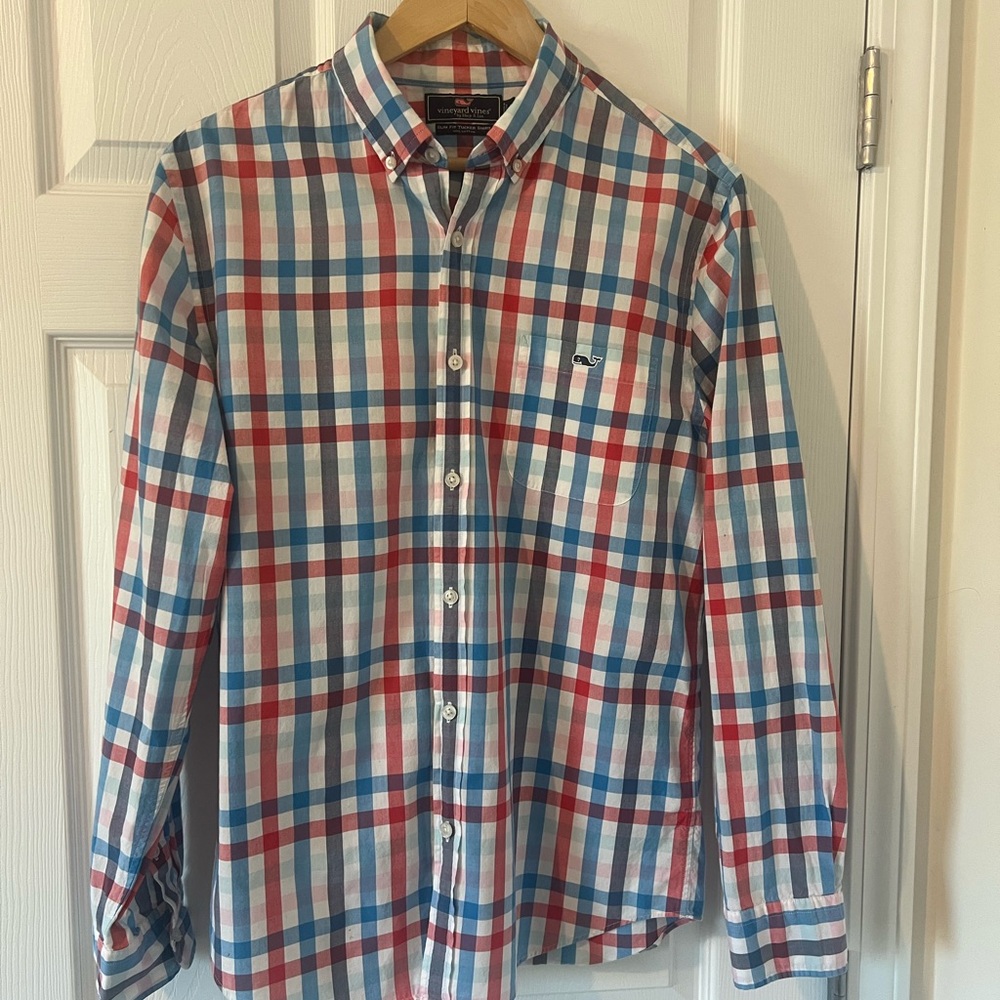 Vineyard Vines Men's Plaid Shirt - Red, Blue, White
